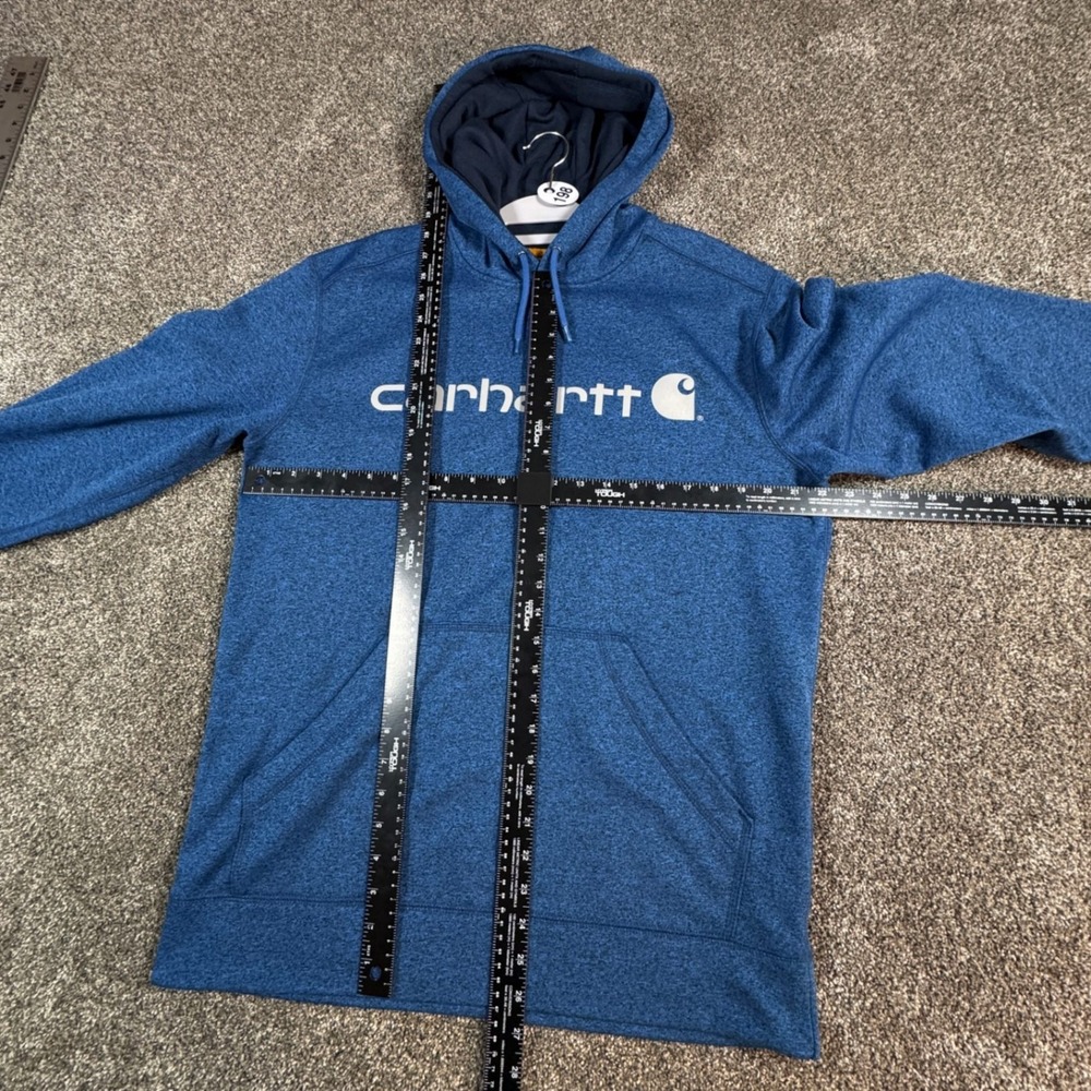 Carhartt Mens Force Hoodie M Blue Heather Relaxed Fit  Sweatshirt Spellout - Picture 3 of 8
